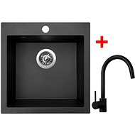 Sinks Viva 455 Metalblack + Vitalia, black, matt - Kitchen Sink and Tap Set