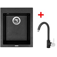 SINKS CUBE 410 Granblack + MIX 35 - 30 Granblack - Kitchen Sink and Tap Set