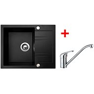 SINKS LINEA 600 Granblack + VENTO 4 glossy - Kitchen Sink and Tap Set