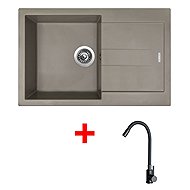 Sinks Amanda 780 Truffle + Elasta Matt Black - Kitchen Sink and Tap Set