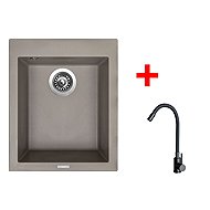 Sinks Cube 410 Truffle + Elasta Matt Black - Kitchen Sink and Tap Set