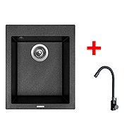 Sinks Cube 410 Metalblack + Elasta Matt Black - Kitchen Sink and Tap Set