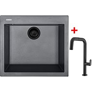 Sinks Cube 560 Bl Nanogrey + Eva P Nanoblack - Kitchen Sink and Tap Set