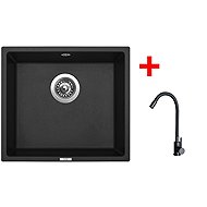 Sinks Frame 457 Pureblack + Elasta Matt Black - Kitchen Sink and Tap Set