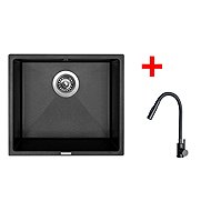 Sinks Frame 457 Metalblack + Elasta S Matt Black - Kitchen Sink and Tap Set