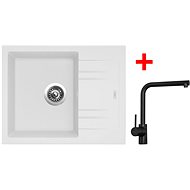 Sinks LINEA 600 Milk + Elka black matt - Kitchen Sink and Tap Set