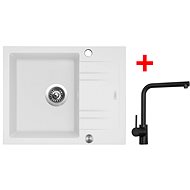 Sinks LINEA 600 XC Milk + Elka black matt - Kitchen Sink and Tap Set