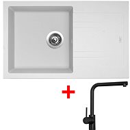 Sinks LINEA 780 Milk + Elka black matt - Kitchen Sink and Tap Set