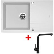 Sinks LINEA 780 XC Milk + Elka black matt - Kitchen Sink and Tap Set