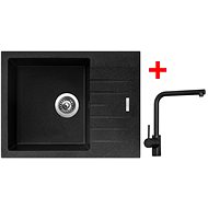 Sinks PERFECTO 650 Granblack + Elka black matt - Kitchen Sink and Tap Set