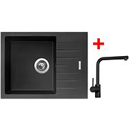Sinks PERFECTO 650 Pureblack + Elka black matt - Kitchen Sink and Tap Set