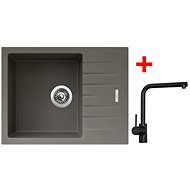 Sinks PERFECTO 650 Truffle + Elka black matt - Kitchen Sink and Tap Set