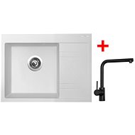 Sinks RIM 650 L Milk + Elka black matt - Kitchen Sink and Tap Set
