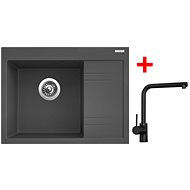 Sinks RIM 650 L Titanium + Elka black matt - Kitchen Sink and Tap Set