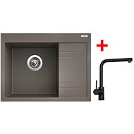 Sinks RIM 650 L Truffle + Elka black matt - Kitchen Sink and Tap Set