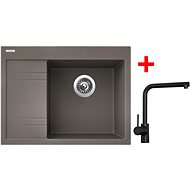 Sinks RIM 650 P Truffle + Elka black matt - Kitchen Sink and Tap Set