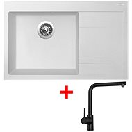 Sinks RIM 780 L Milk + Elka black matt - Kitchen Sink and Tap Set