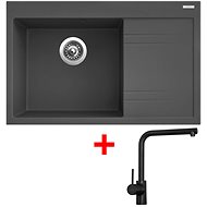 Sinks RIM 780 L Titanium + Elka black matt - Kitchen Sink and Tap Set