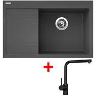Sinks RIM 780 P Titanium + Elka black matt - Kitchen Sink and Tap Set