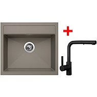 Sinks Solo 560 Truffle + Enigma S black matt - Kitchen Sink and Tap Set