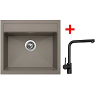 Sinks Solo 560 Truffle + Elka black matt - Kitchen Sink and Tap Set