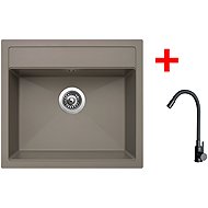 Sinks Solo 560 Truffle + Elasta black matt - Kitchen Sink and Tap Set