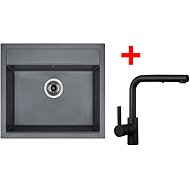 Sinks Solo 560 Titanium + Enigma S black matt - Kitchen Sink and Tap Set