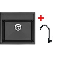 Sinks Solo 560 Pureblack + Arco black matt - Kitchen Sink and Tap Set
