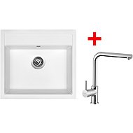 Sinks Solo 560 Milk + Elka glossy - Kitchen Sink and Tap Set
