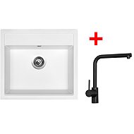 Sinks Solo 560 Milk + Elka black matt - Kitchen Sink and Tap Set