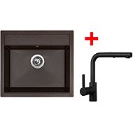 Sinks Solo 560 Marone + Enigma S black matt - Kitchen Sink and Tap Set