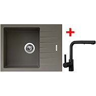 Sinks Perfecto 650 Truffle + Enigma S black matt - Kitchen Sink and Tap Set