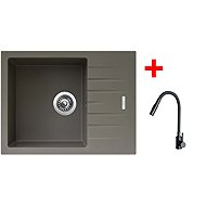 Sinks Perfecto 650 Truffle + Elasta S black matt - Kitchen Sink and Tap Set