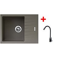 Sinks Perfecto 650 Truffle + Elasta black matt - Kitchen Sink and Tap Set