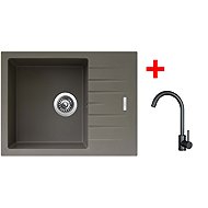 Sinks Perfecto 650 Truffle + Arco black matt - Kitchen Sink and Tap Set