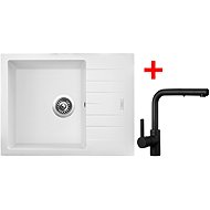 Sinks Perfecto 650 Milk + Enigma S black matt - Kitchen Sink and Tap Set