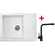 Sinks Perfecto 650 Milk + Elka black matt - Kitchen Sink and Tap Set