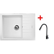 Sinks Perfecto 650 Milk + Elasta S black matt - Kitchen Sink and Tap Set