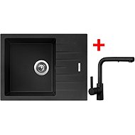 Sinks Perfecto 650 Metalblack + Enigma S black matt - Kitchen Sink and Tap Set