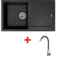 Sinks Amanda 860 Pureblack + Elasta stainless steel/black - Kitchen Sink and Tap Set