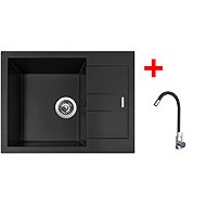 Sinks Amanda 650 Pureblack + Elasta stainless steel/black - Kitchen Sink and Tap Set