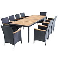 11-piece garden dining set with cushions polyrattan black, 42571 - Garden Furniture