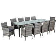 11-piece garden dining set with cushions polyrattan grey, 43957 - Garden Furniture