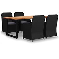 5-piece garden dining set with cushions polyrattan black , 3070700 - Garden Furniture