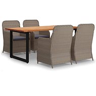 5-piece garden dining set with cushions polyrattan brown , 3070701 - Garden Furniture