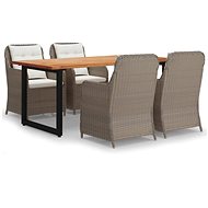 5-piece garden dining set with cushions polyrattan brown , 3070702 - Garden Furniture