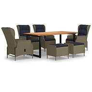 7-piece garden dining set with cushions polyrattan brown , 3070706 - Garden Furniture