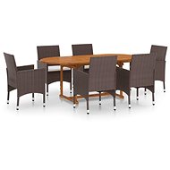 7-piece garden dining set polyrattan brown, 3070754 - Garden Furniture