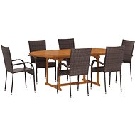 7-piece garden dining set polyrattan brown, 3070757 - Garden Furniture