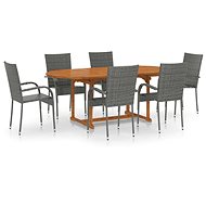 7-piece garden dining set polyrattan grey, 3070759 - Garden Furniture